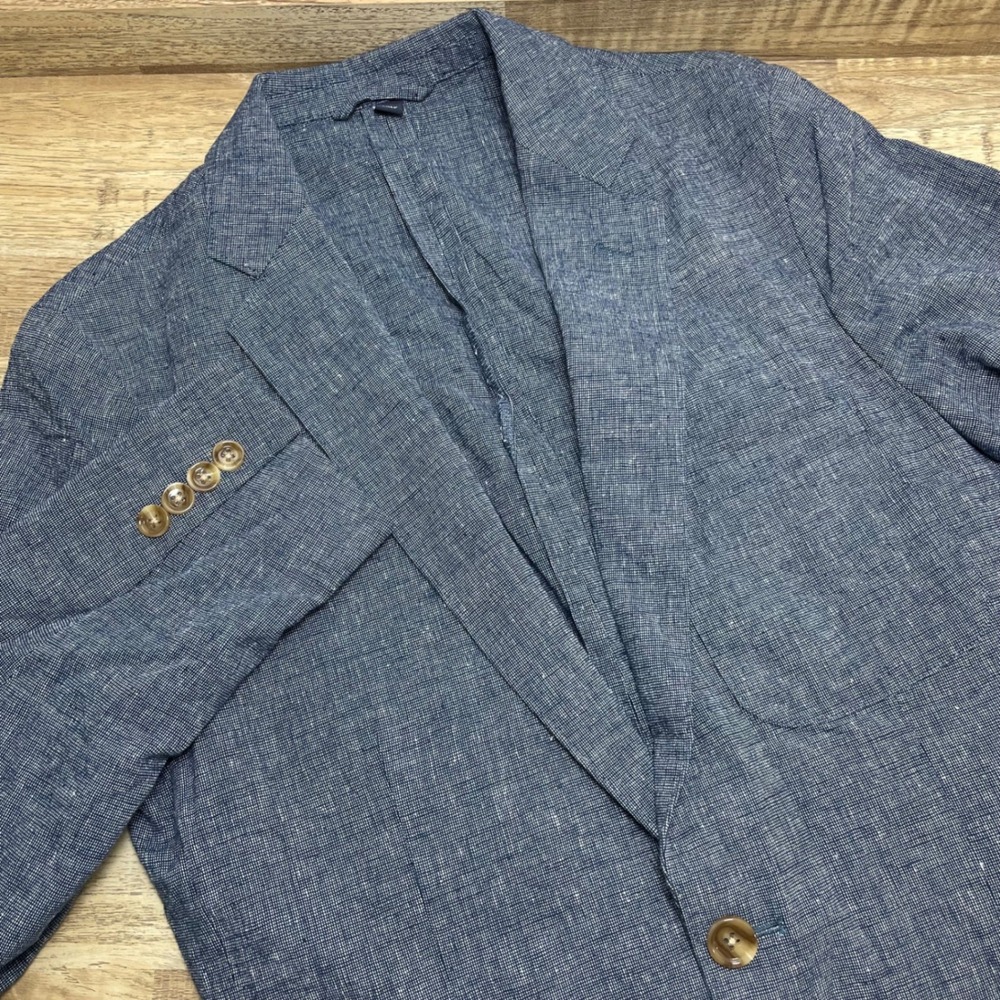 J.Crew Chambray Linen Cotton Unstructured Blazer Sport Coat Mens 36 Blue EUC